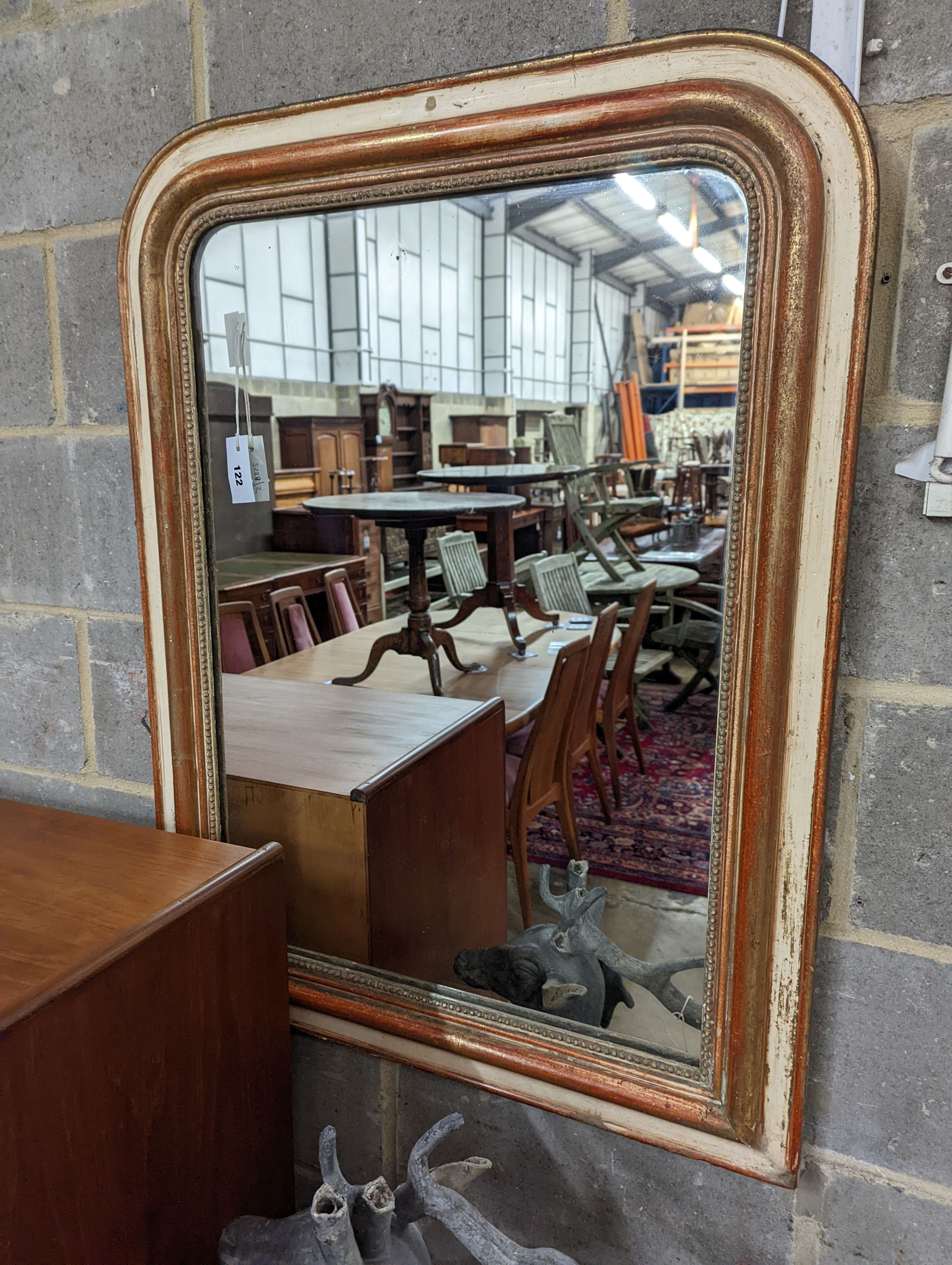 A 19th century French parcel gilt overmantel mirror, width 75cm, height 99cm